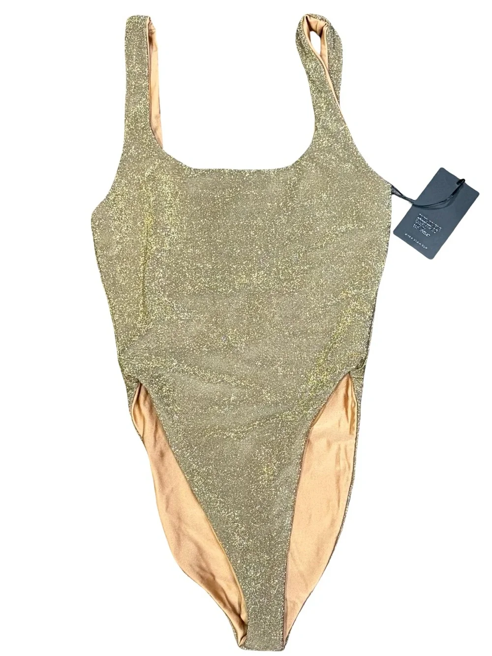 SIE Gemma Stardust Shimmer Gold Square-Neck One-Piece Women's Swim NWT Sz Small